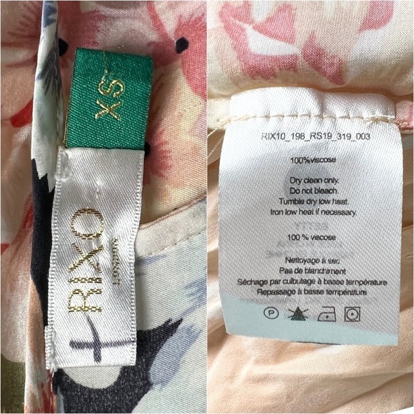 RIXO Satin Floral‎ Dot Colorblock Long Sleeve V-Neck Ruched Wrap Midi Dress XS - Picture 6 of 11